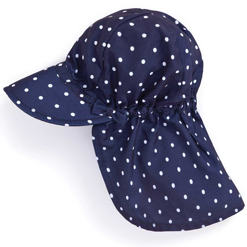 英國 JoJo Maman BeBe 嬰幼兒/兒童UPF50+防曬護頸遮陽帽_藍底白點 (JJVS-d2112-N)