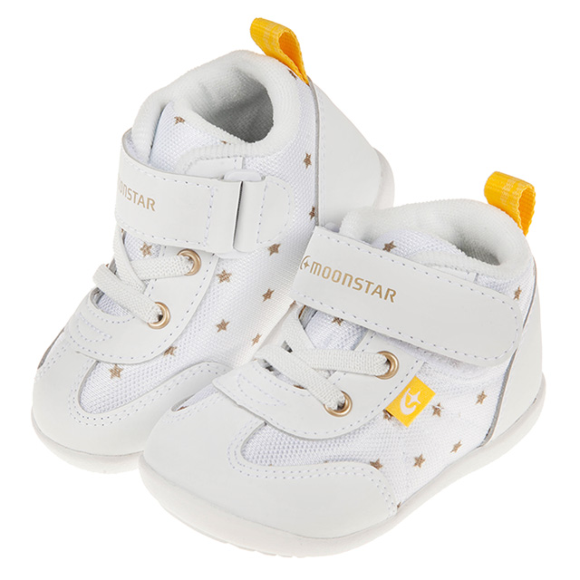 《布布童鞋》Moonstar日本純白色皮質星星寶寶機能學步鞋(12.5~14公分) [ I9N891M