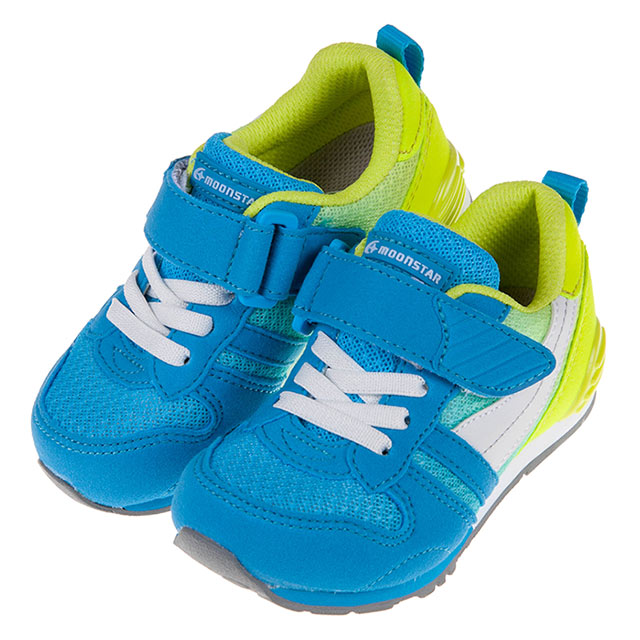 《布布童鞋》Moonstar日本Hi系列藍黃色兒童機能運動鞋(15~21公分) [ I0B1G9B