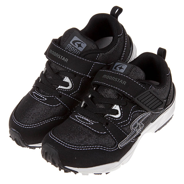 《布布童鞋》Moonstar日本黑色競速款兒童機能運動鞋(17~23公分) [ I0B716D