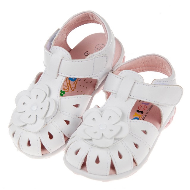 《布布童鞋》心花朵朵開白色真皮寶寶涼鞋(14~17公分) [ K7I691M 白色款