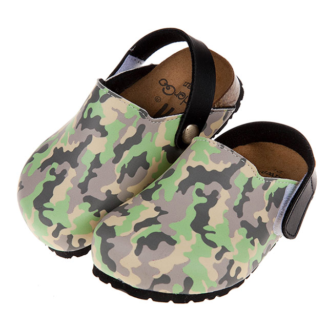 《布布童鞋》台灣製迷彩綠色兒童歐風氣墊護趾拖鞋(14.5~20.5公分) [ X9S852C