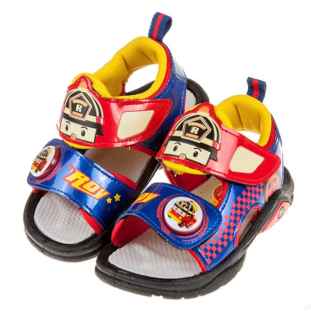 《布布童鞋》POLI救援小英雄羅伊紅色自黏兒童電燈涼鞋(15~19公分) [ B0K102A