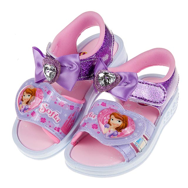 《布布童鞋》蘇菲亞小公主鑽石蝴蝶結紫色兒童電燈涼鞋(15~19公分) [ B0A507F