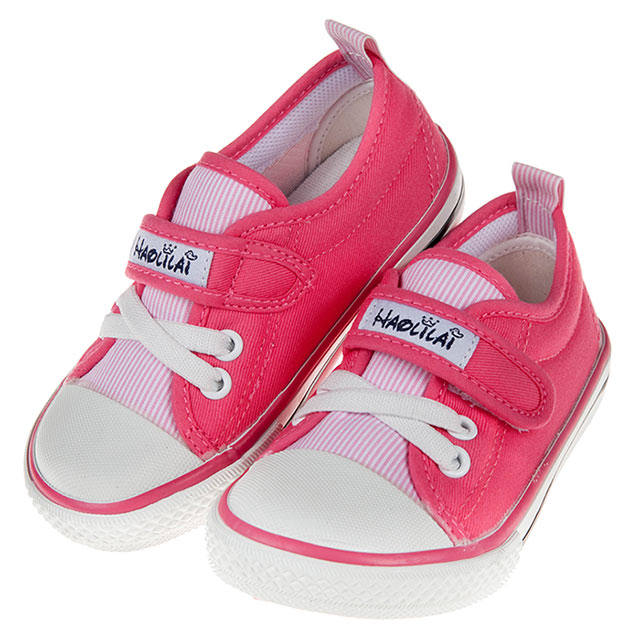 《布布童鞋》百搭時尚粉色條紋兒童帆布休閒鞋(15~20公分) [ T9X127G
