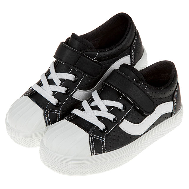 《布布童鞋》台灣製流行黑白色皮質帆布兒童休閒鞋(17~23公分) [ T9P132D