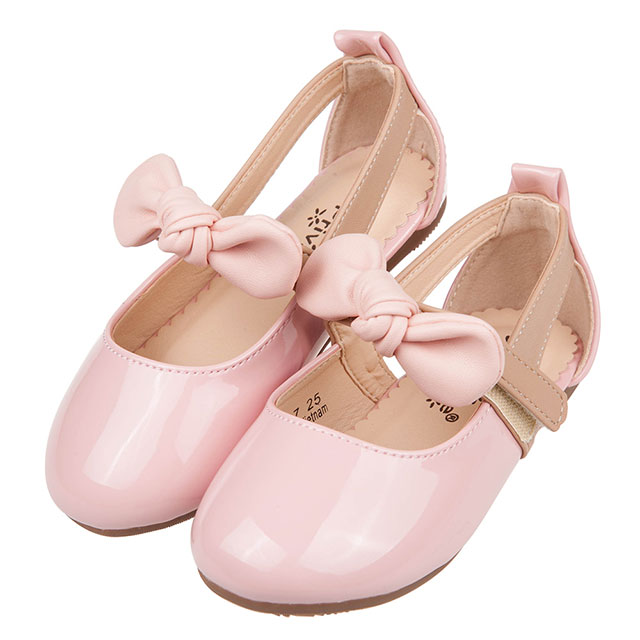 《布布童鞋》甜美風格蝴蝶結粉色亮皮兒童娃娃鞋公主鞋(15~19公分) [ Q0B037G