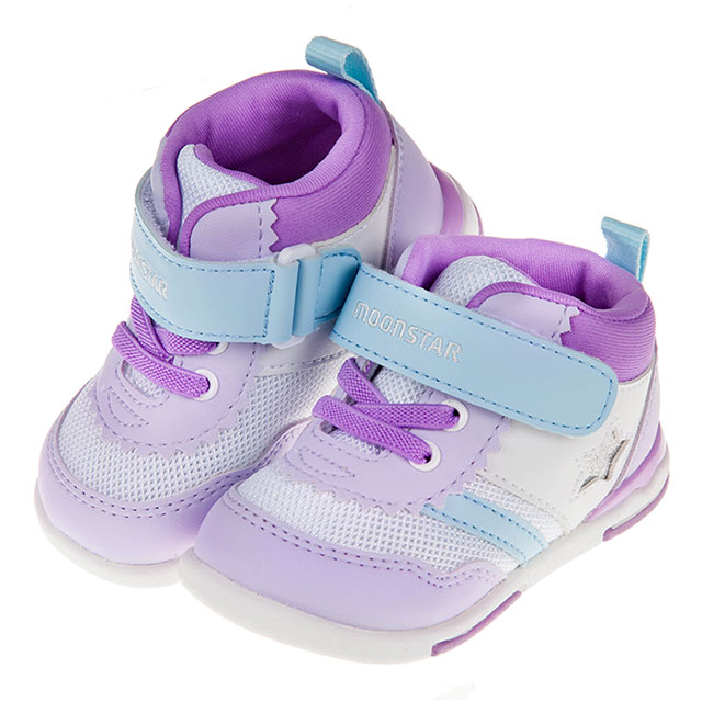 《布布童鞋》Moonstar日本紫白色閃亮之星兒童機能運動鞋(13~18公分) [ I9X959F