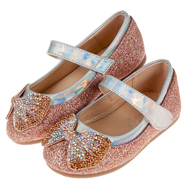 《布布童鞋》雙色亮鑽蝴蝶結金粉色寶寶公主鞋(14.5~18.5公分) [ Q9T523G