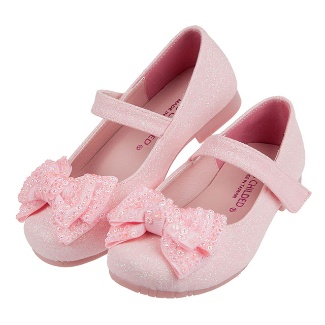 《布布童鞋》台灣製亮晶粉色裝飾亮片蝴蝶結手工兒童公主鞋(16.5~21公分) [ T0C903G