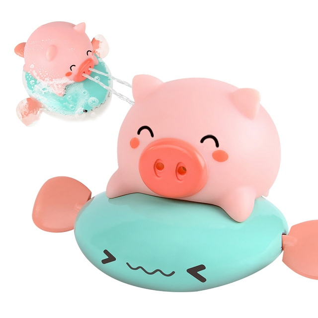 【2組入】兒童洗澡玩具小豬飛魚 浴室洗澡動物發條玩具