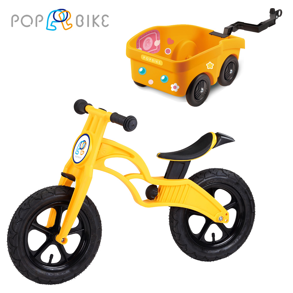 【BabyTiger虎兒寶】POPBIKE 兒童平衡滑步車 - AIR充氣胎 + 拖車組(紅)