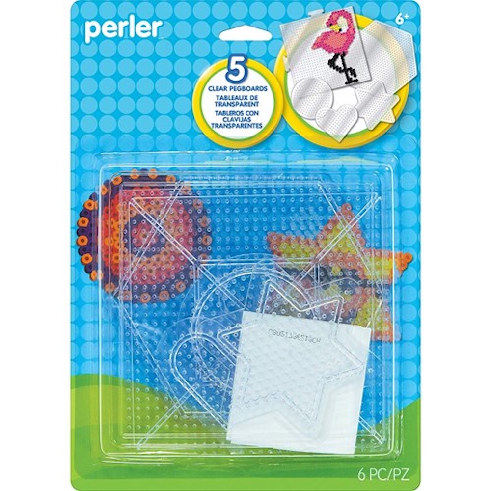 《Perler拼拼豆豆》五入大小透明幾何模型板組合(大正方形、大六角形、小愛心形、小圓形、小星形)