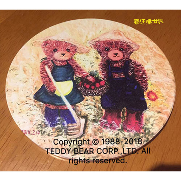 【泰迪熊世界IP系類杯墊】藝術快樂能量融入生活TEDDY BEAR A3台灣製造/台灣藝術陶瓷吸水杯墊/圓形/