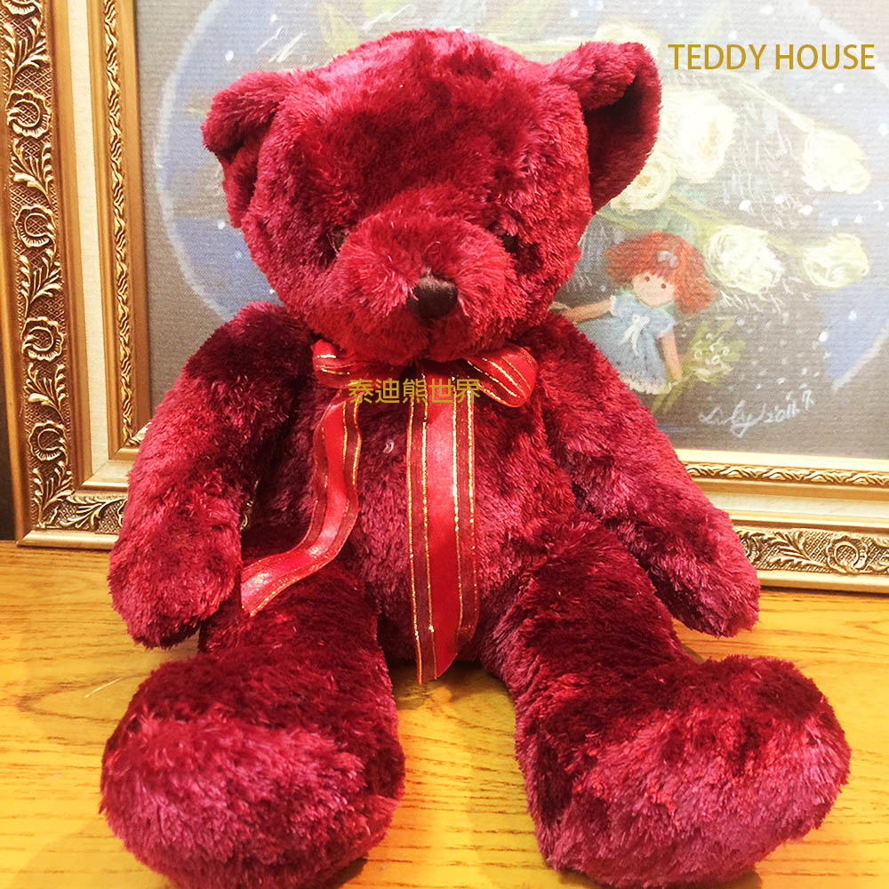 【TEDDY HOUSE】泰迪熊世界絲質軟毛熊(酒紅色)~如天然絲般超柔軟精品泰迪熊~超級柔軟哦 附許願卡