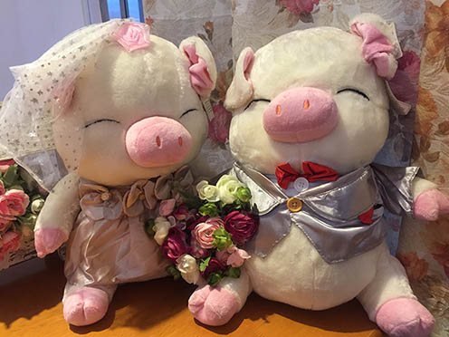 【TEDDY HOUSE】泰迪熊世界可愛胖胖幸福婚禮對豬(對) 附許願卡