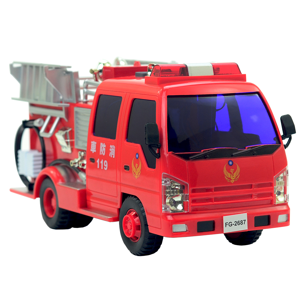 【Fire Rescue-消防車系列】仿真音效燈光錄音磨輪功能消防車