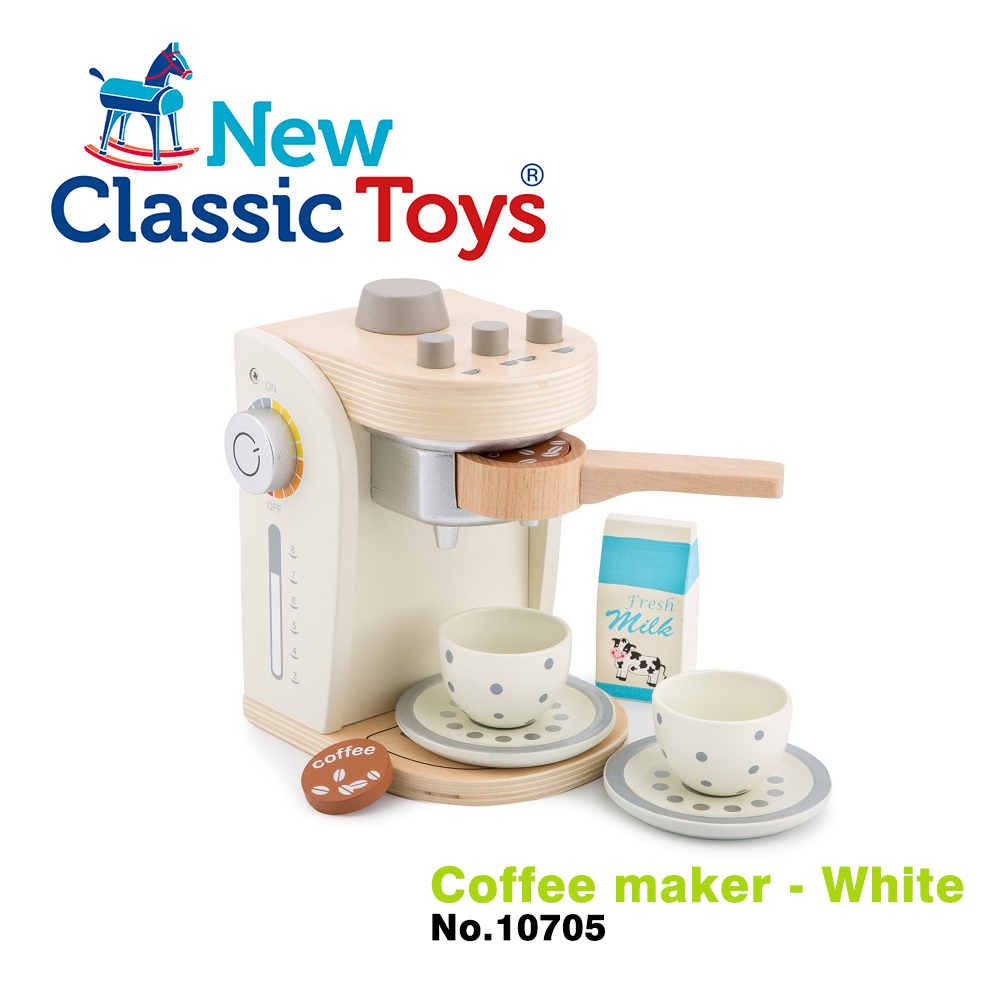 【荷蘭New Classic Toys】木製家家酒咖啡機 - 優雅白 - 10705