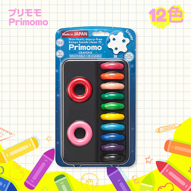 【Primomo】普麗貓趣味蠟筆(圓圈型)12色-附橡皮擦