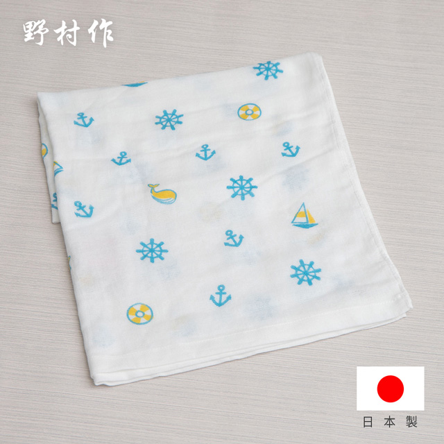 【日本野村作】Baby Gauze兒童棉紗浴巾-海軍淺藍