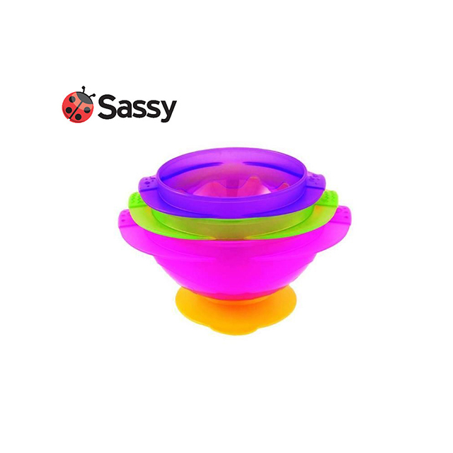 美國 Sassy 7pcs三合一吸盤碗套組(可微波, 二色隨機)