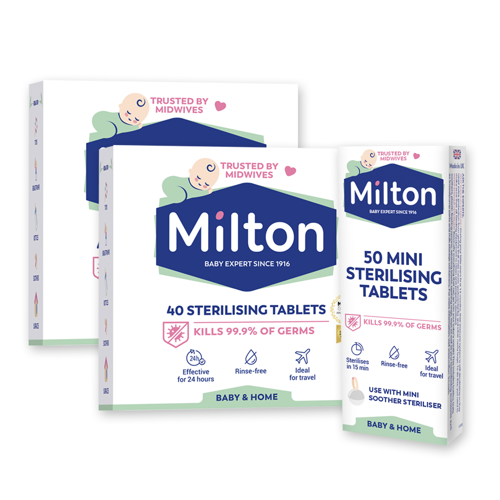 Milton米爾頓 嬰幼兒專用消毒錠 40入 2盒+迷你消毒錠 50入 1盒