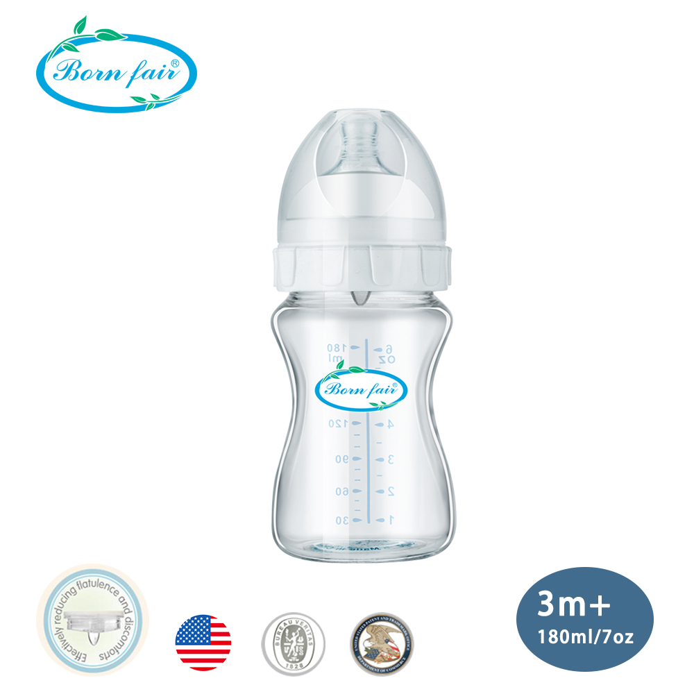 美國Born Fair 寬口防脹氣玻璃奶瓶-180ml