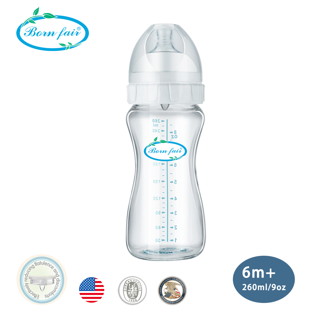 美國Born Fair 寬口防脹氣玻璃奶瓶-260ml