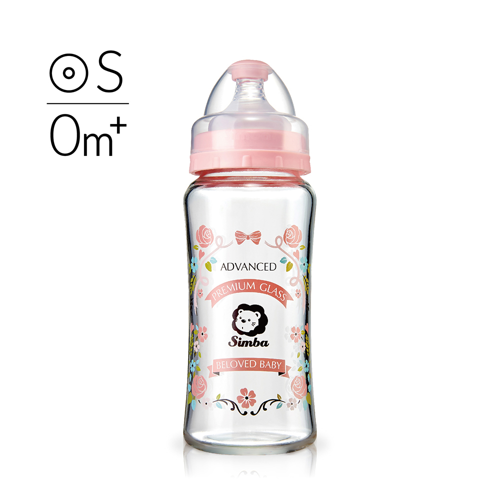《小獅王辛巴》蘿蔓晶鑽寬口玻璃大奶瓶(玫瑰)270ml