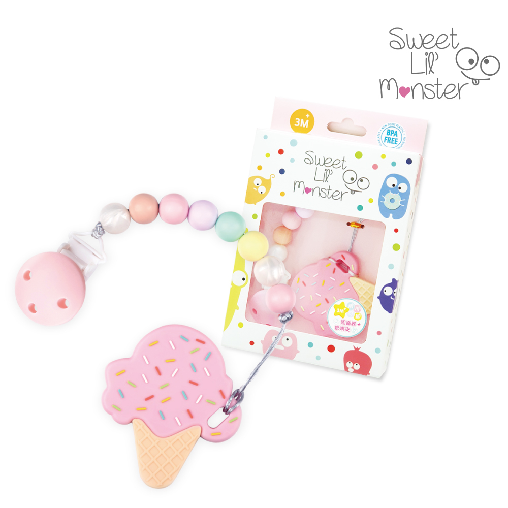 【Sweet Lil Monster】草莓棉花糖冰淇淋固齒器/奶嘴鍊