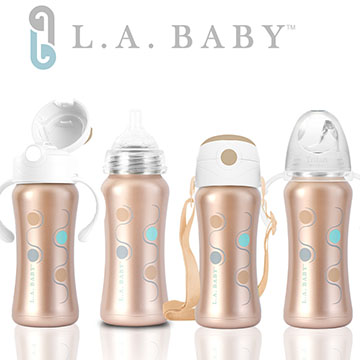【美國L.A. Baby】316不鏽鋼保溫奶瓶學習套組9oz/270ml(香檳金)
