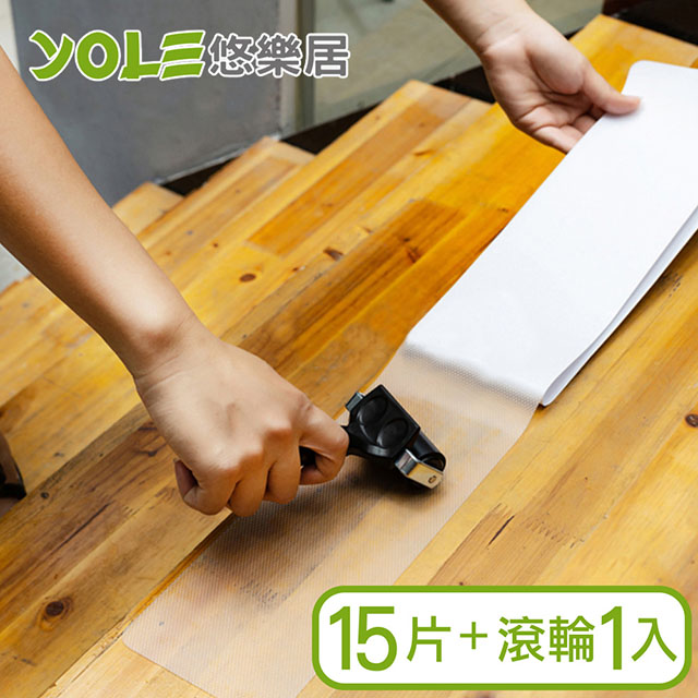 【YOLE悠樂居】高透明自黏樓梯防水防滑貼片10x80cm(15片+滾輪1入)