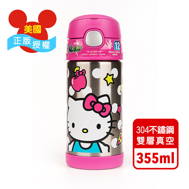 【美國膳魔師THERMOS】Hello Kitty凱蒂貓粉紅款 迪士尼不鏽鋼吸管水壺355ML