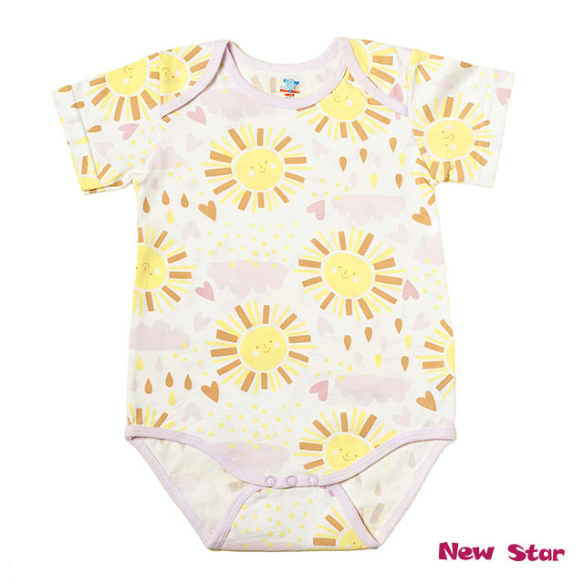New Star-微笑小太陽 純棉新生兒包屁衣l嬰兒包屁衣l連身服(薄)(短袖)-3M 6M 12M 藍色 粉紅色