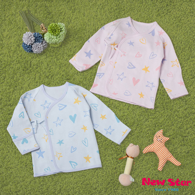 Newstar 保暖厚款 星星愛心 100%純棉新生兒嬰兒肚衣(護手反摺、綁帶)[無甲醛、無螢光劑-藍色/粉紅色