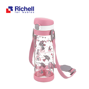 【Richell 利其爾】第四代LC 450ml 直飲式冷水壺【附背帶】- 粉紅派對