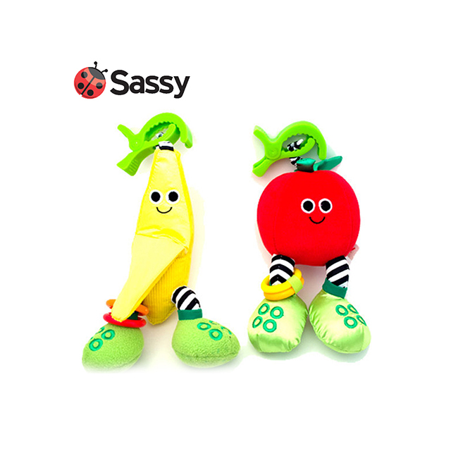 美國 Sassy 寶寶的水果伙伴-香蕉 & 蘋果(二入組)/安撫玩具