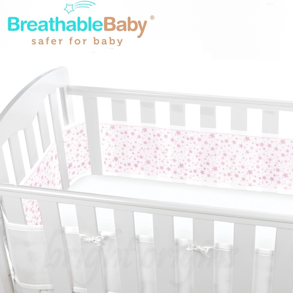 英國 BreathableBaby 透氣嬰兒床圍 全包型 (18435滿天星粉)