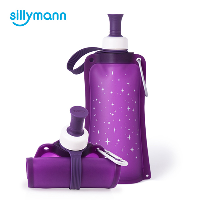 【韓國sillymann】 100%時尚便攜捲式鉑金矽膠水瓶-550ml-星空紫