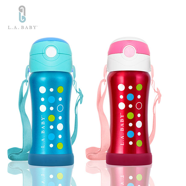 【L.A. Baby】316超輕量保溫保冷兒童水壺 270ml(極光藍.玫瑰紅)