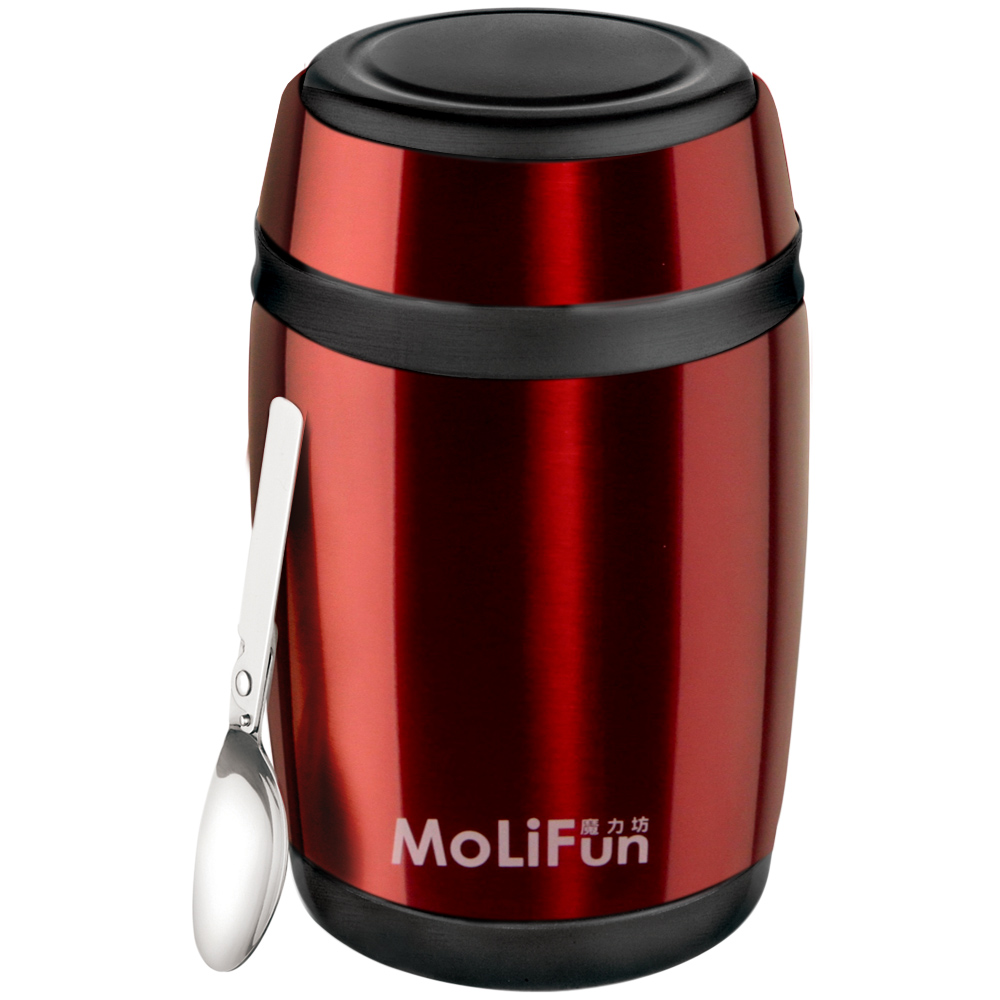 MoliFun魔力坊 不鏽鋼真空保鮮保溫罐/燜燒罐/食物罐550ml-寶石紅