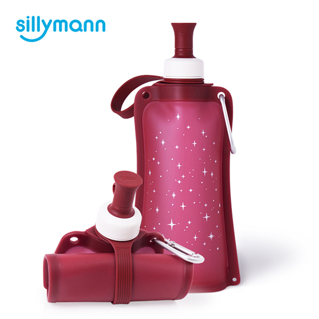【韓國sillymann】 100%簡約便攜捲式鉑金矽膠水瓶-550ml-星空紅