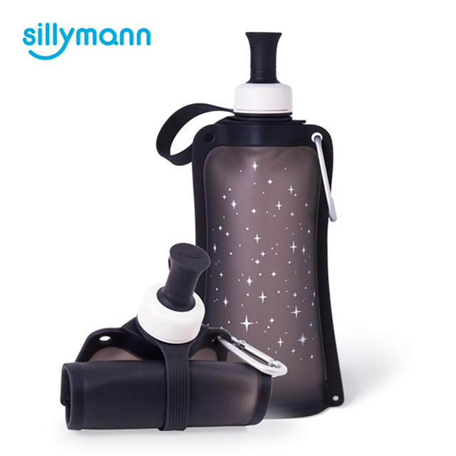 【韓國sillymann】 100%簡約便攜捲式鉑金矽膠水瓶-550ml-星空黑
