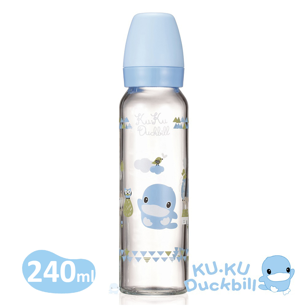 酷咕鴨超矽晶標準玻璃奶瓶240ml-藍