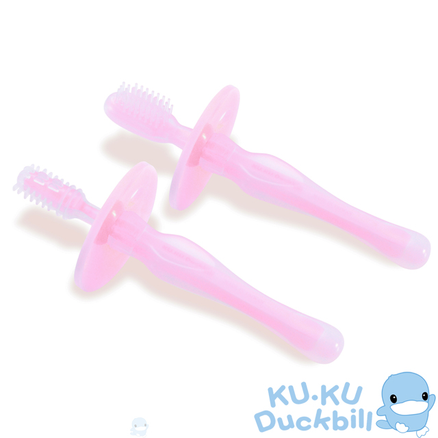 KUKU酷咕鴨幼兒學習矽膠牙刷-粉2入
