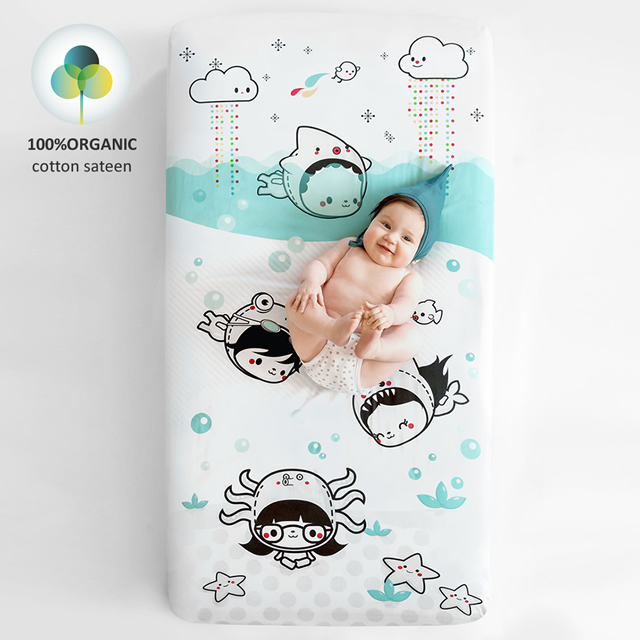 美國RookieHumans-嬰兒床有機棉絲柔床包(水下探險)