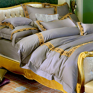 義大利La Belle《威廉王子》雙人天絲蕾絲四件式防蹣抗菌舖棉兩用被床包組