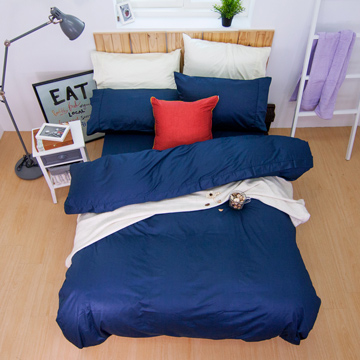 鴻宇HongYew 100%美國棉 簡約純色-沉穩藍 單人床包枕套兩件組116501