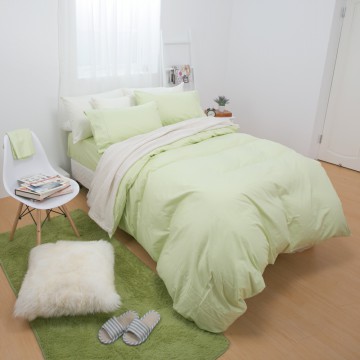 鴻宇HongYew 100%精梳棉 簡約純色-蘋果綠 雙人床包枕套三件組