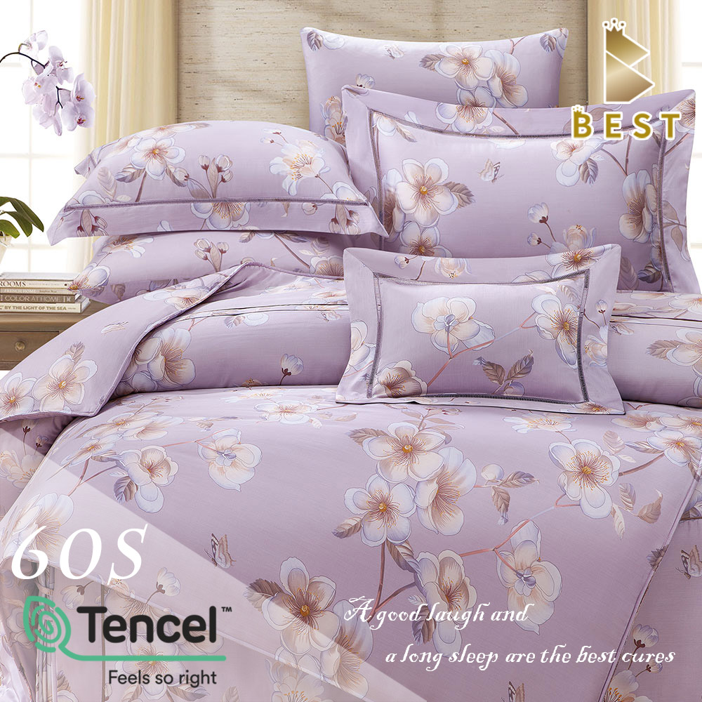 特大_60支頂級天絲八件式床罩組 100%TENCEL-亞曼朵-紫